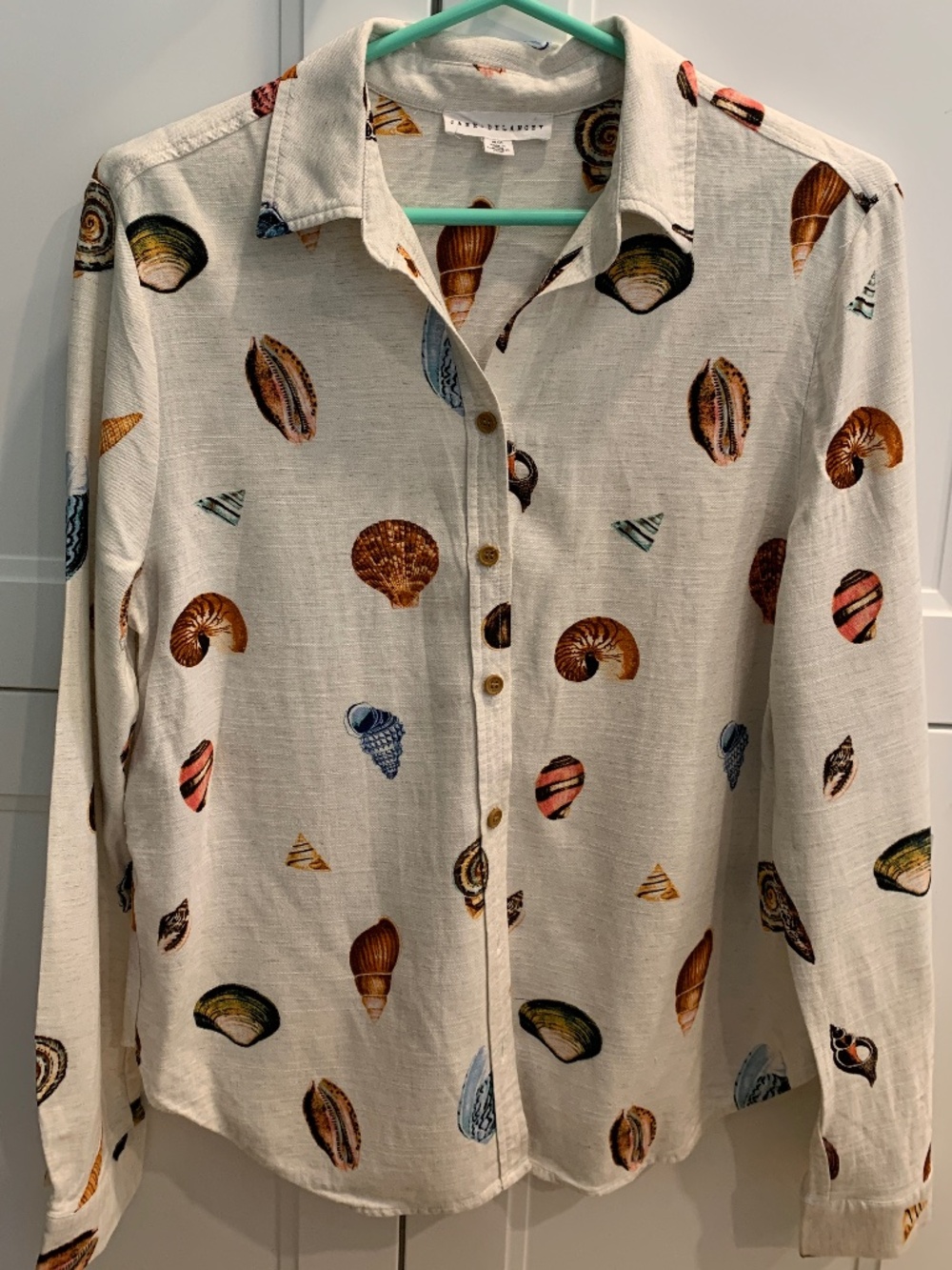 Seashell print long sleeve button-up shirt, Size M